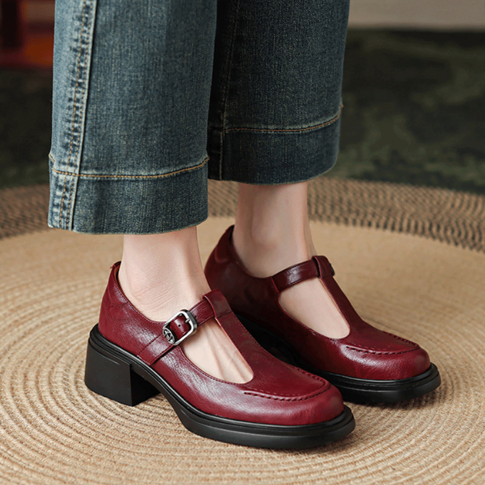 Clara – Low Heel T-Bar Loafers