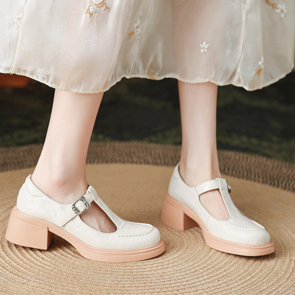 Clara – Low Heel T-Bar Loafers