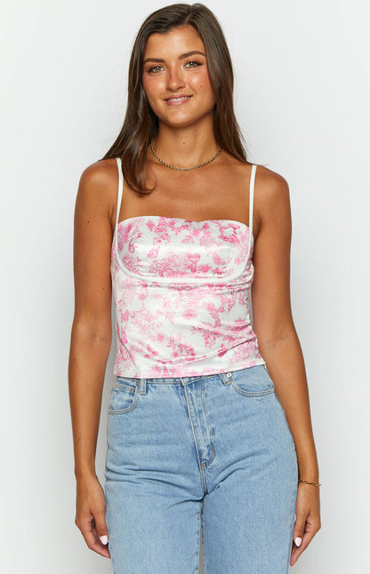 Tamra Pink Printed Low Back Top