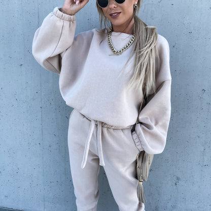 Autumn and winter fashion solid color sweater casual two-piece set