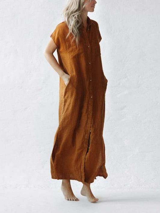 *Minimalism Sleeveless Linen Shirt Dress