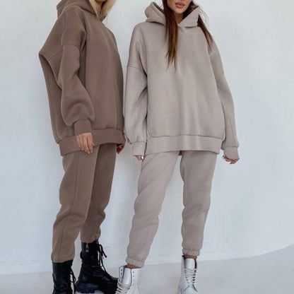 Casual Solid Color Long Sleeves Hooded Set