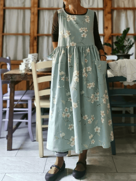 Vintage Light Blue Floral Apron