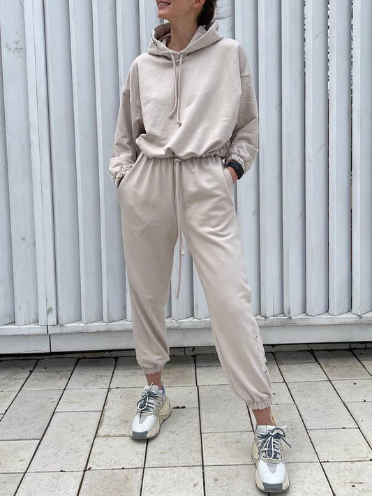 Loose Waist Waist Hooded Sweater Suit