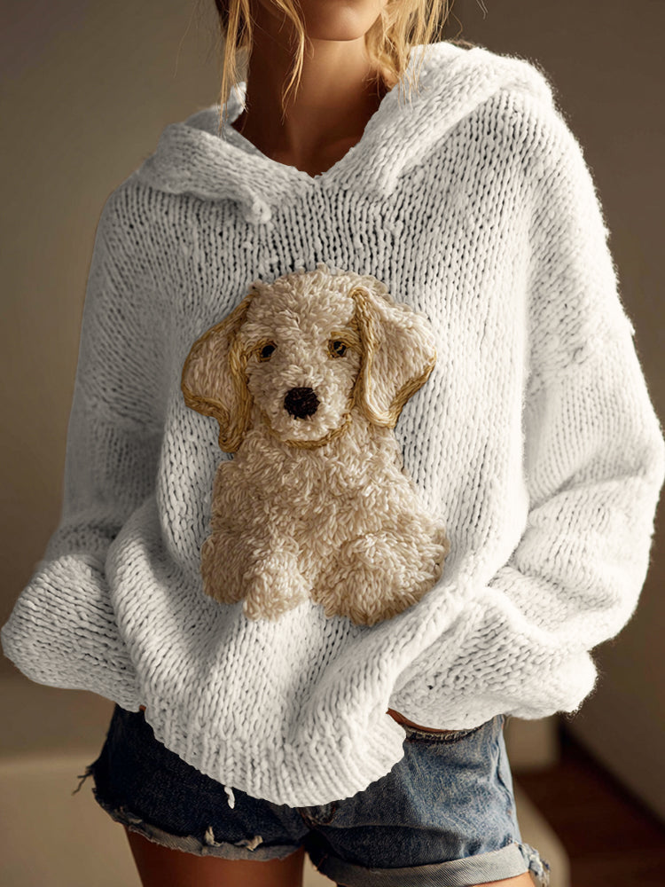 Classic Fuzzy Golden Retriever Dog Felt Cozy Knit Hooded Sweater