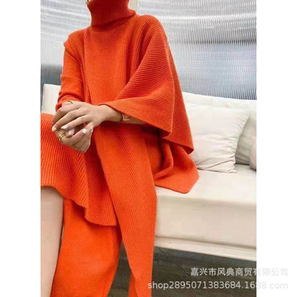 Irregular Special Design Turtleneck Cloak Two Pieces Dress