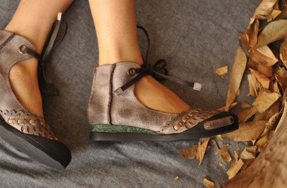 Deep Khaki Hollow-Out Flat Heel Daily Suede Flats