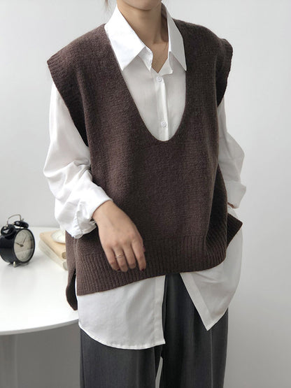 Knitting Irregularity Solid V-Neck Vest