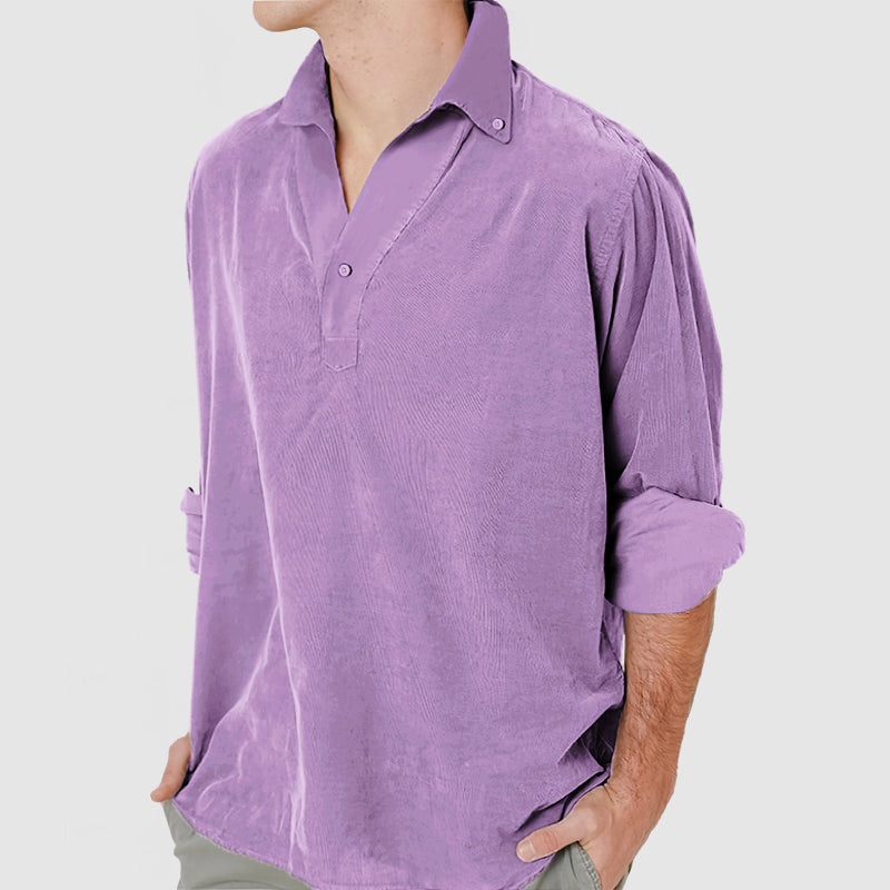 Gentleman's V-Neck Cotton Long Sleeve Polo Shirt