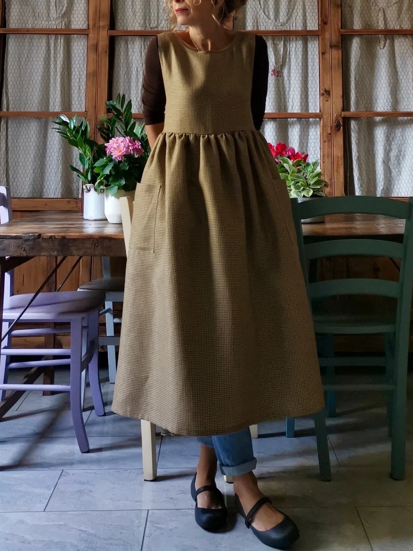 Brown Checked Kitchen Apron