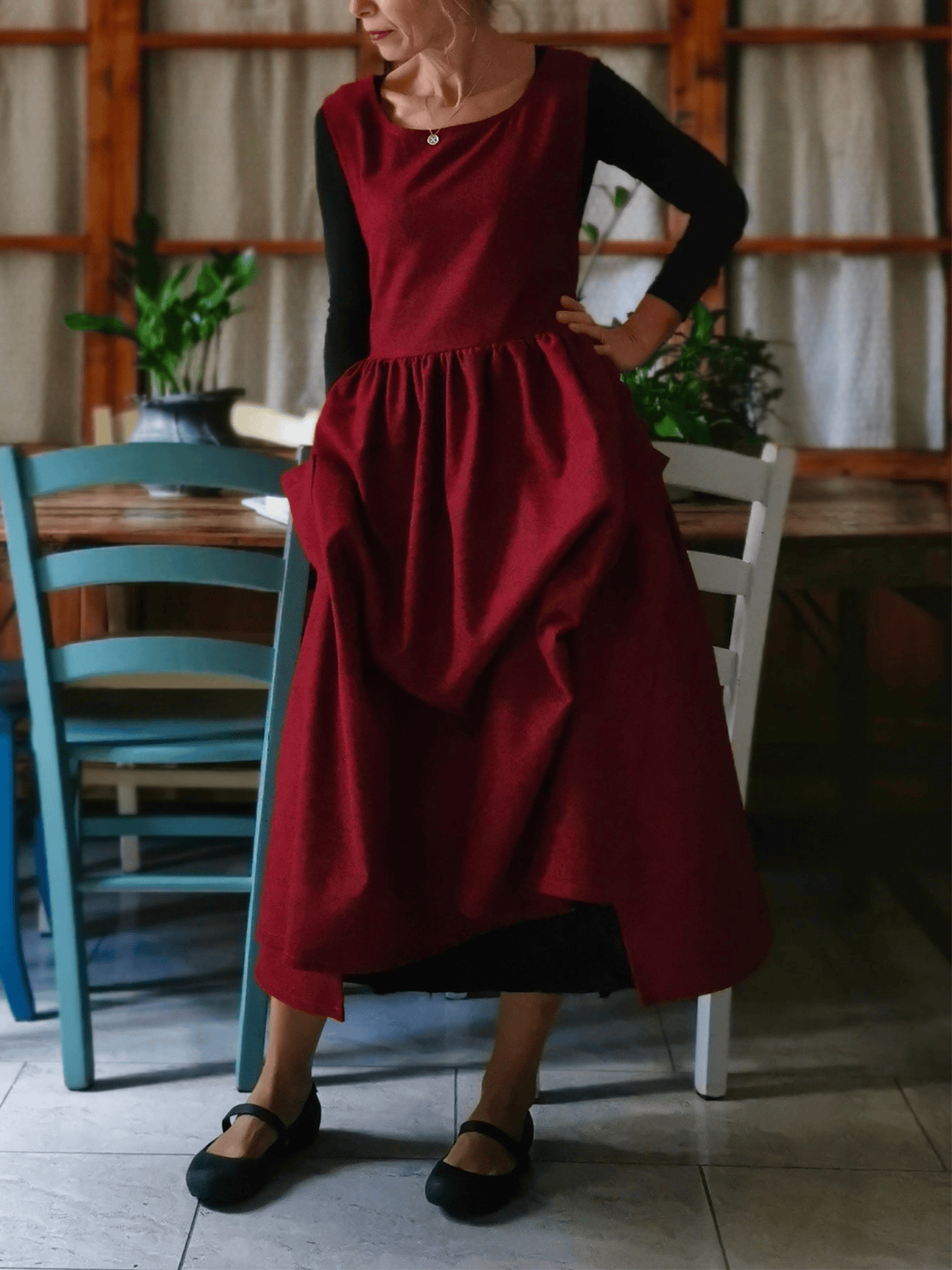 Dark Red Melange Apron
