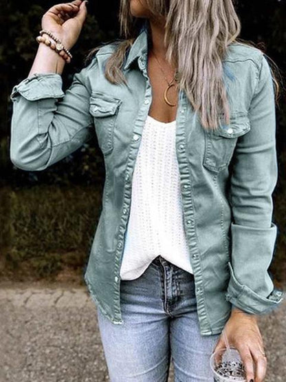 Trendy Lapel Neck Pleated Denim Jacket