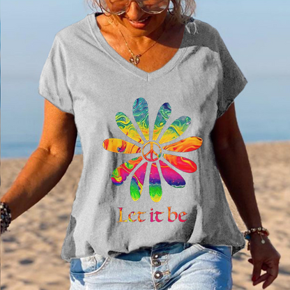 LET IT BE Women's peace logo graffiti casual T-shirt