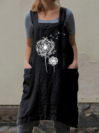 Dandelion Printed Cotton Linen Vest Dress