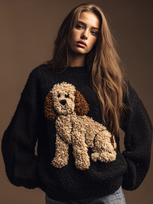 Vintage Fuzzy Dog Crochet Cozy Knit Sweater