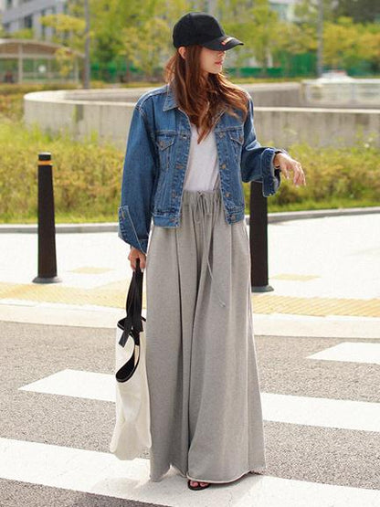 Loose Urban Gray Wide Leg Elastic Waist Pants