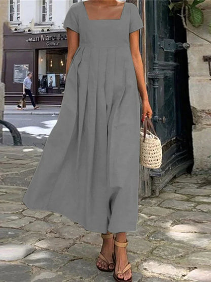 Loose Cotton And Linen Casual Plain Dress