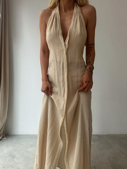 Bohemian Slit Backless Linen Dress