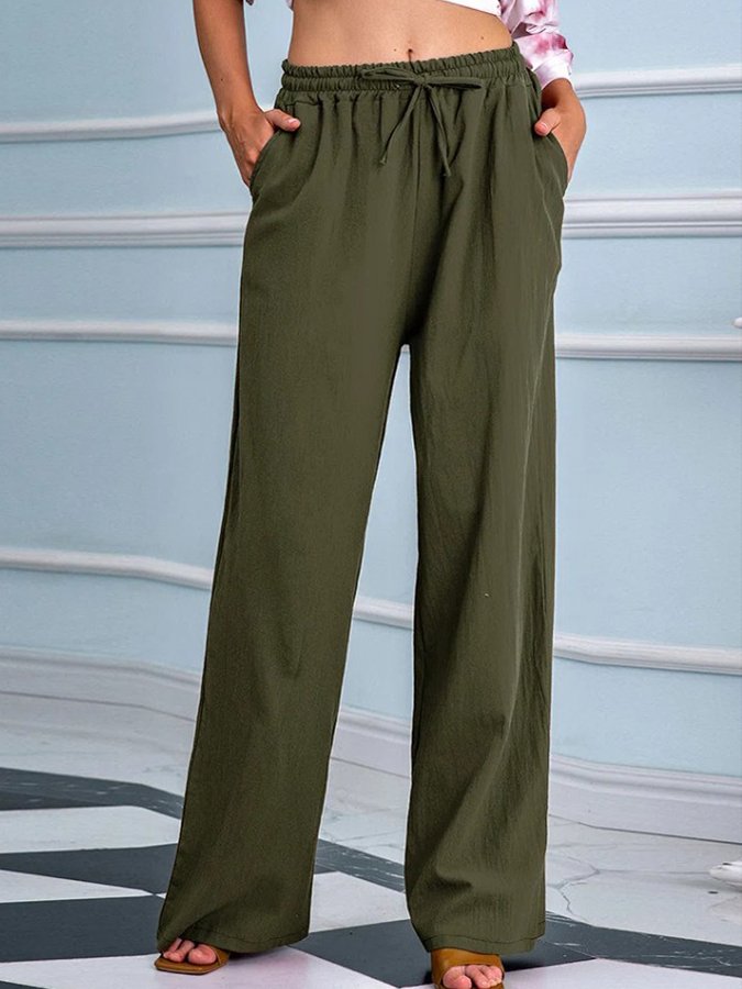 Women's Solid Cotton Linen Wide Leg Pants