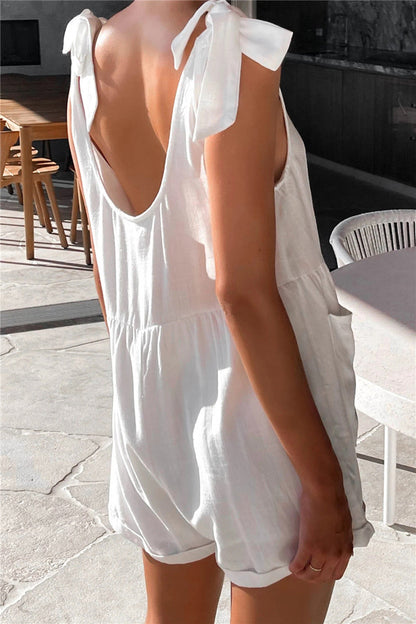 Full Size Scoop Neck Tie Shoulder Romper