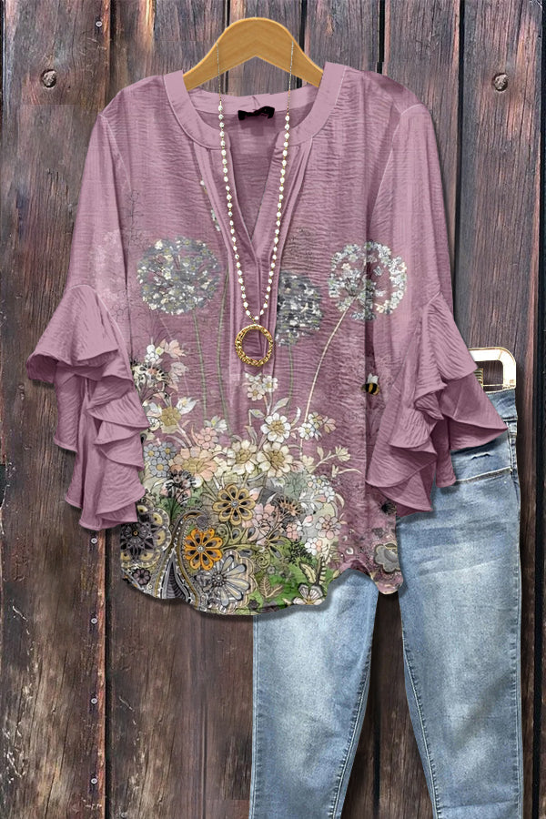 Classic Floral Print V-Neck Top