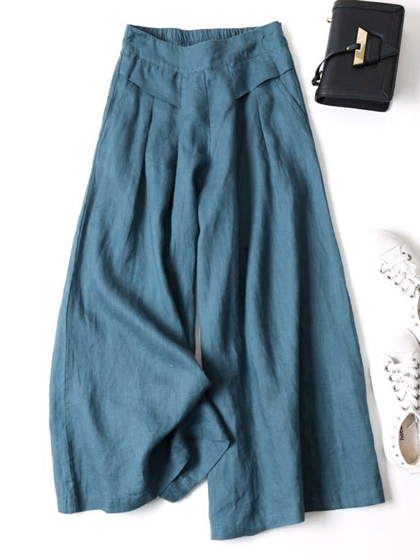 Solid Color Ramie Cotton Plus Size Loose Ninth Wide-Leg Pants