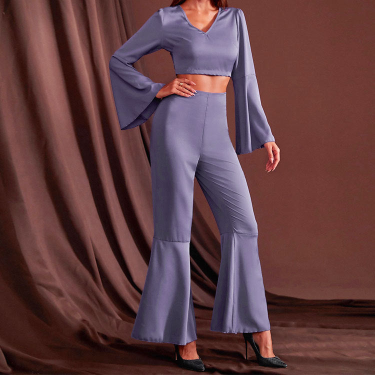 Chic flared sleeve pants design sense of casual temperament suit