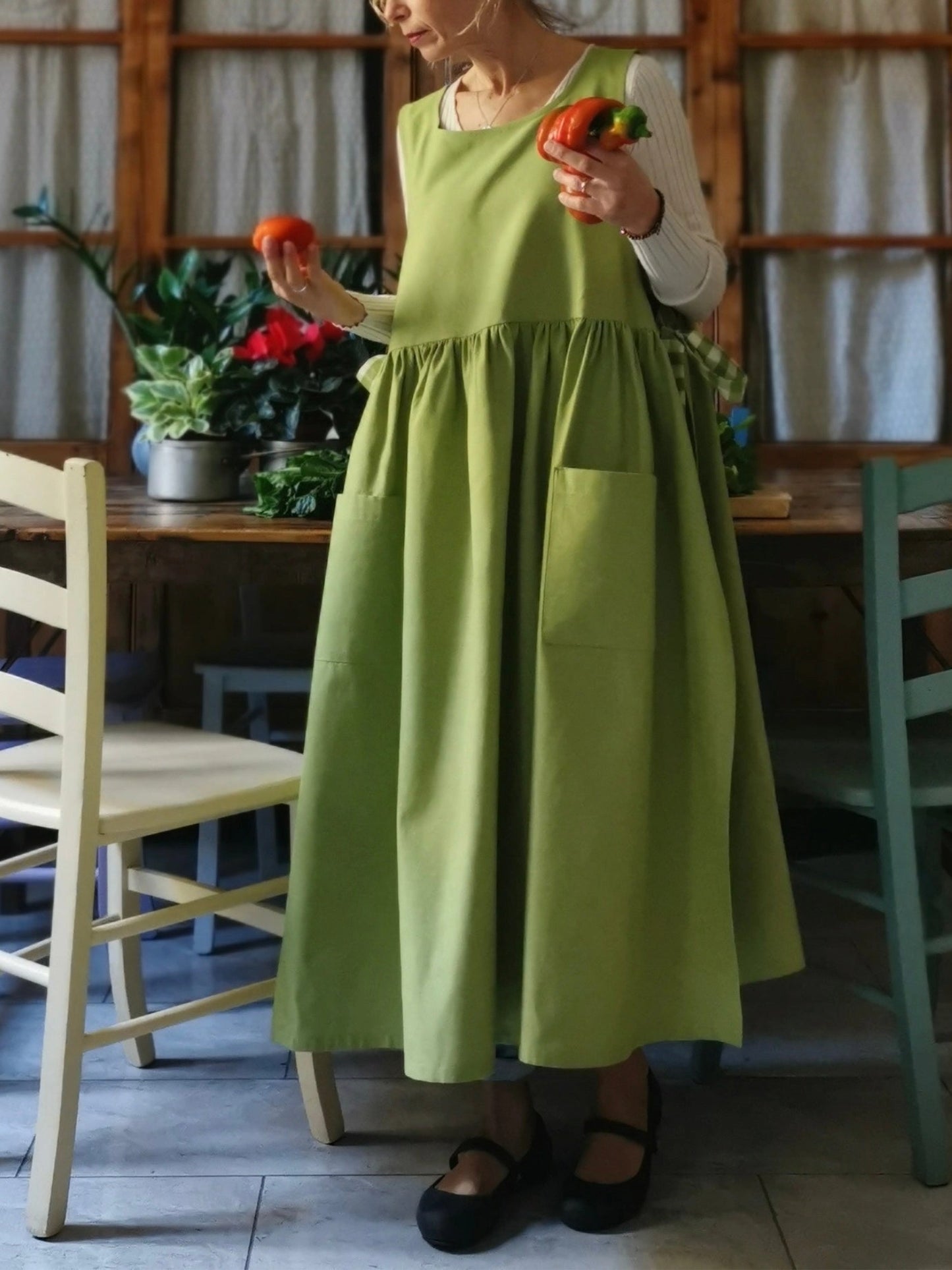Green Cotton Kitchen Apron