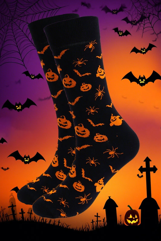 Halloween pumpkin ghost bat pattern mid-calf socks