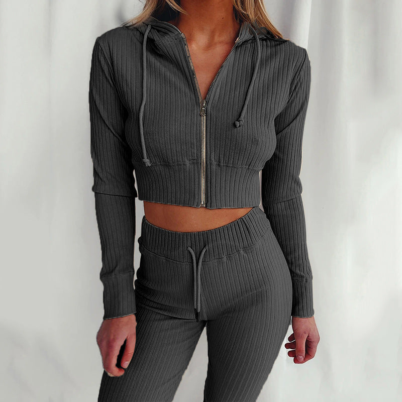 Ladies Hooded Long Sleeve Slim Fit Sports Casual Suit