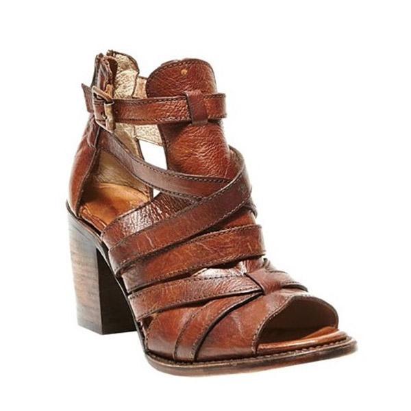 Vintage Buckle Strap Chunky Heel Sandals