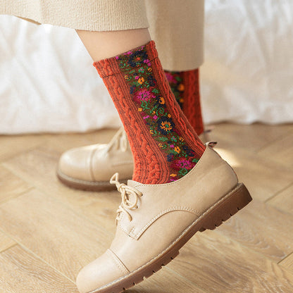 Retro Floral Jacquard Socks