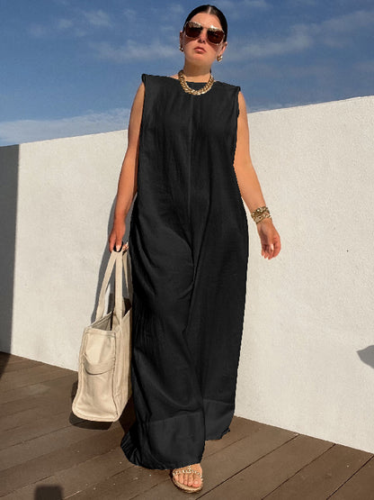 Sleeveless Wide Leg Shoulder Pad Solid Color Jumpsuits