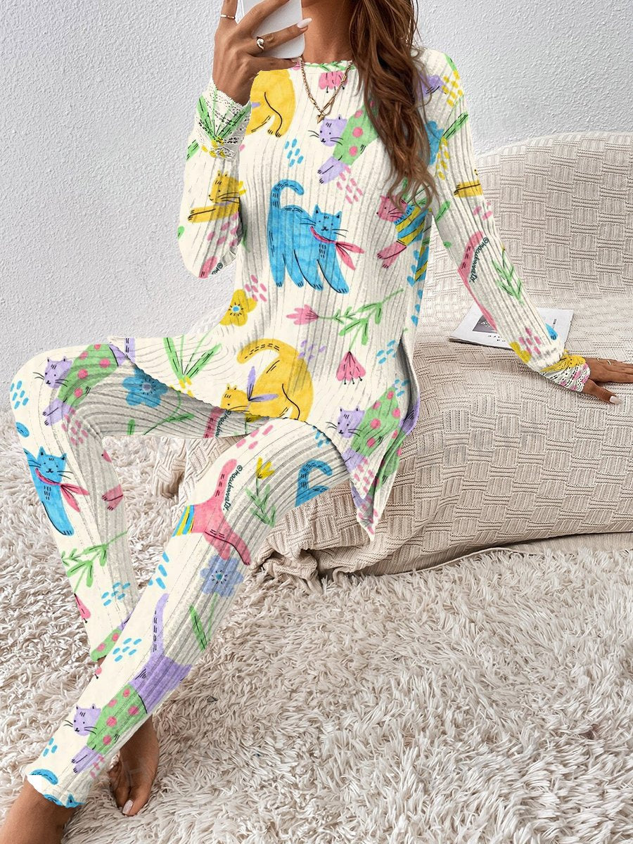 Women's Stretching Kitten Pajama Set