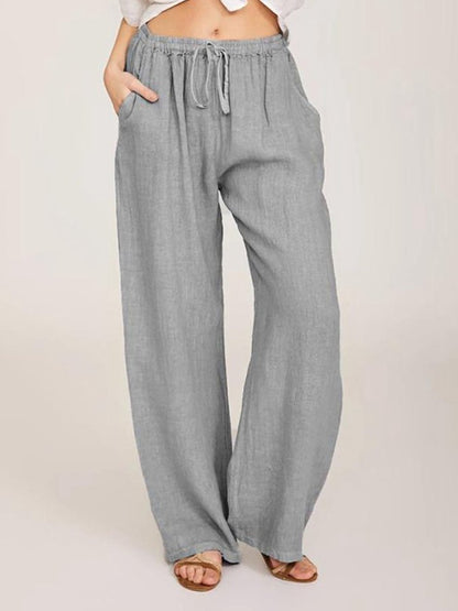 Women's Solid Cotton Linen Wide Leg Pants