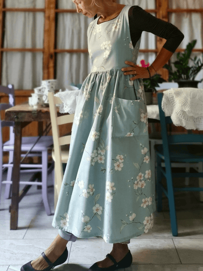 Vintage Light Blue Floral Apron