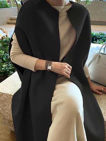 Simple Sleeveless Solid Color Round-Neck Cape Outerwear