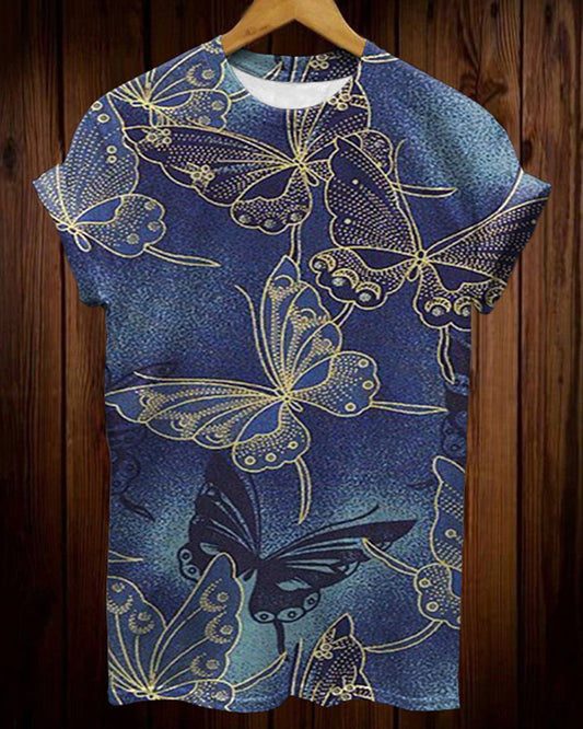 Summer Personality Butterfly Print Round Neck Short Sleeve T-Shirt