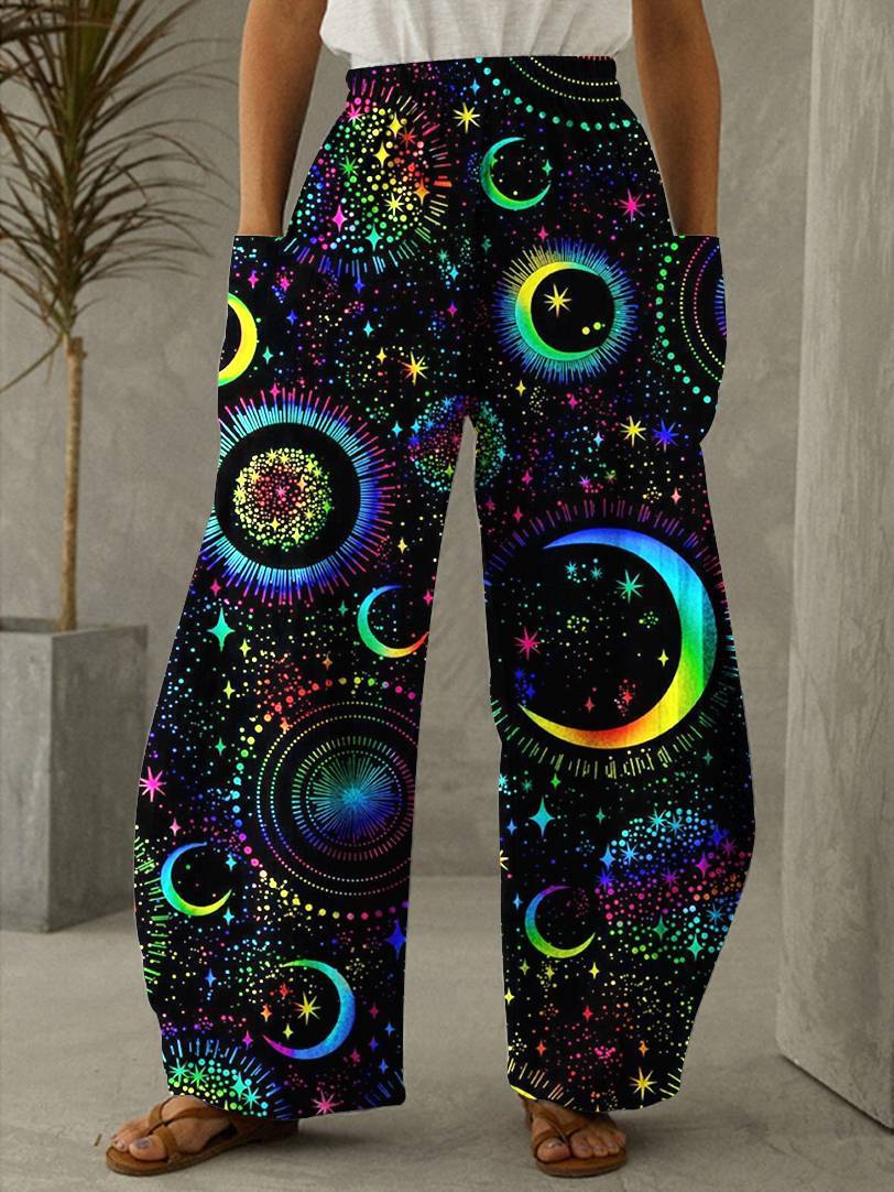 Moon And Star Boho Mystical Print Vintage Casual Loose Pants