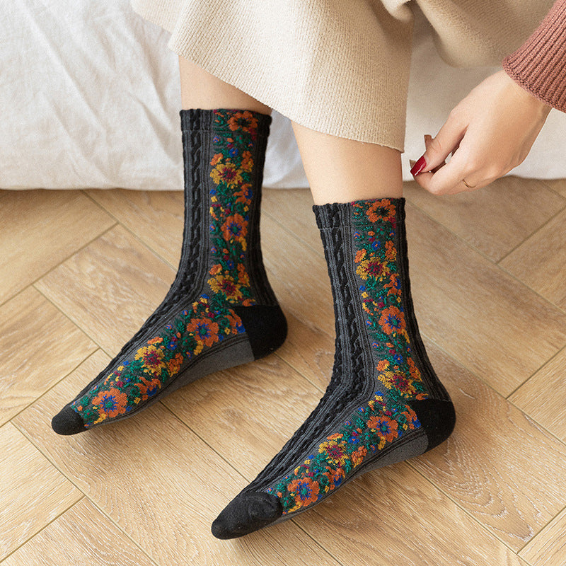 Retro Floral Jacquard Socks