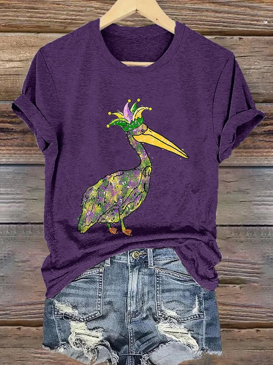 Mardi Gras Pelican Crown  Print T-Shirt