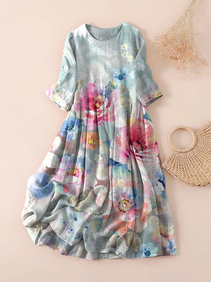 Women's Vintage Floral Design Print Dress