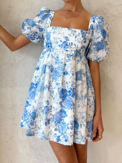 Blue printing dress