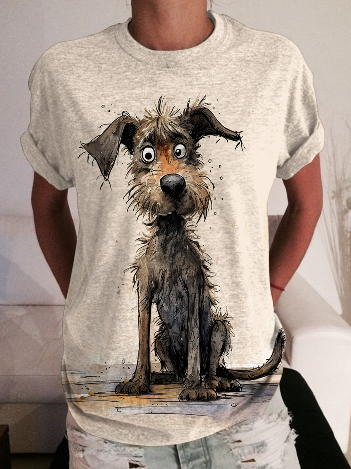 Funny Dog Print Crew Neck T-shirt