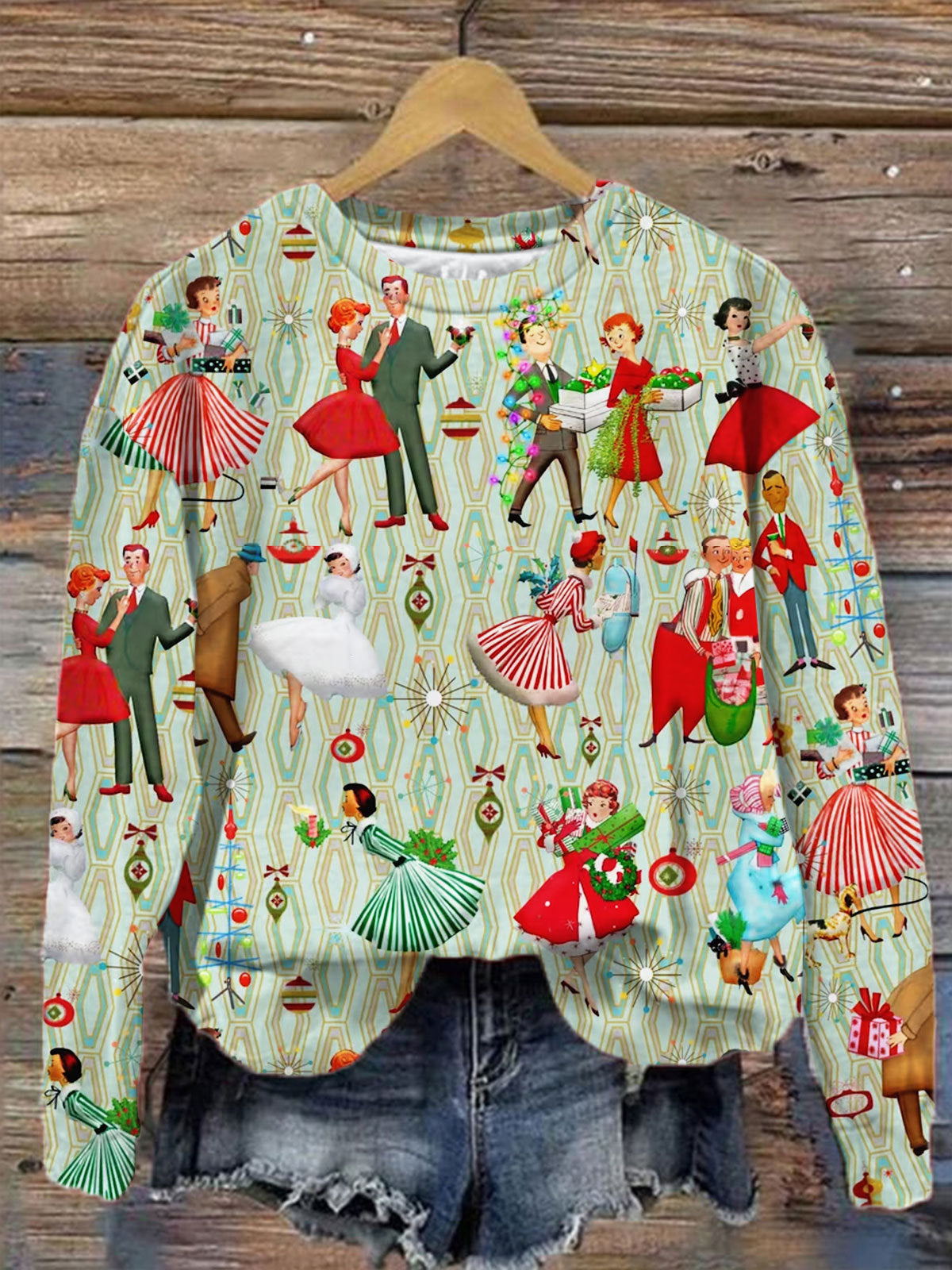 Women's 1950s Retro Vintage Christmas Print Top