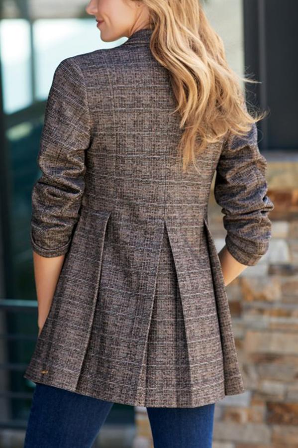 Classic Knit Jacquard Box Pleat Plaid Jacket