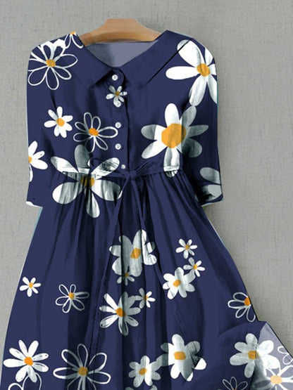 Women's Artistic Casual Lace-Up Loose Floral Print Dress