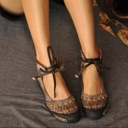 Deep Khaki Hollow-Out Flat Heel Daily Suede Flats