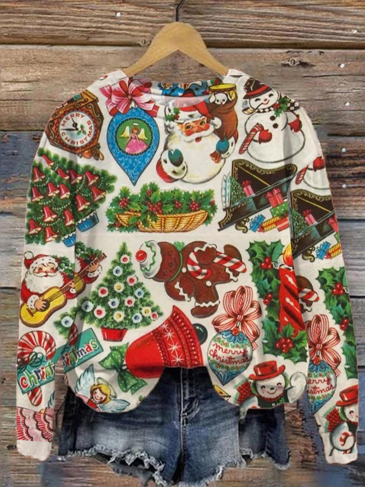 Women's Vintage Christmas Print Casual Top