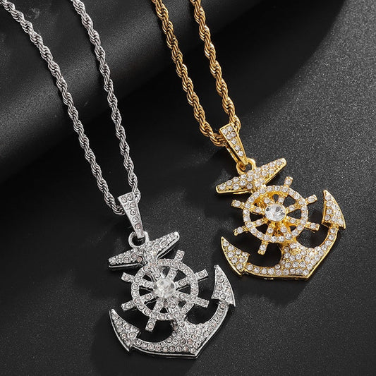 Men's Hip Hop Zircon Anchor Pendant Necklace